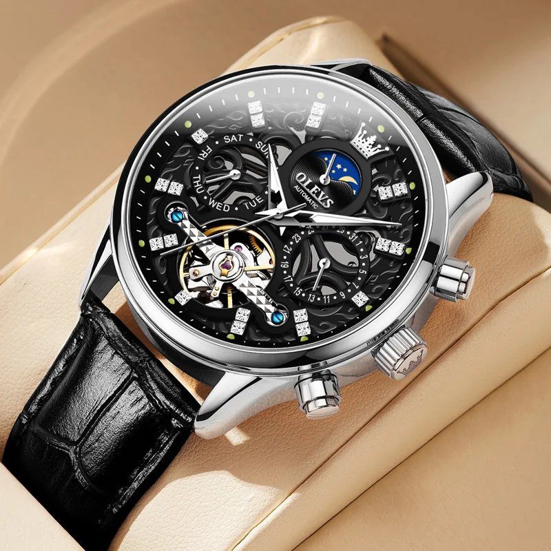 Mechanical Automatic Watch with Leather Band