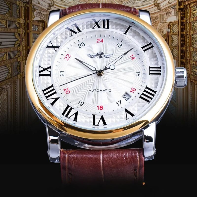 Fashion Luxury Leather Full Automatic Mechanical Watch