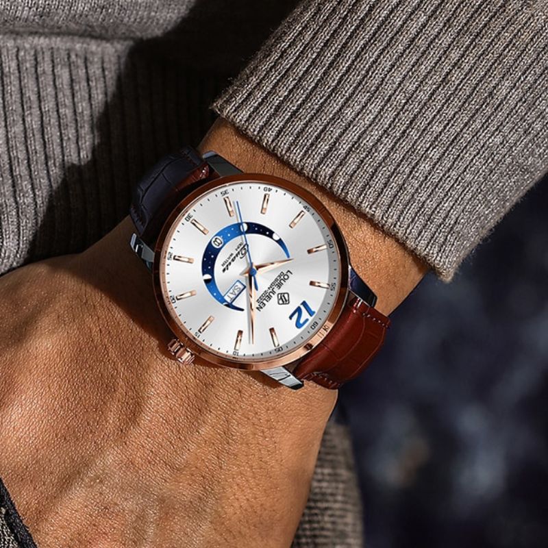 Elegant Moonphase Watch with Luminous Calendar Week