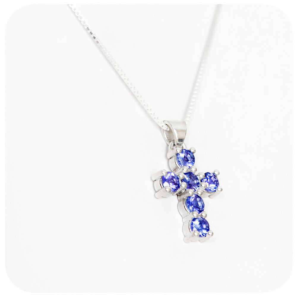 Tanzanite Cross Necklace - Small